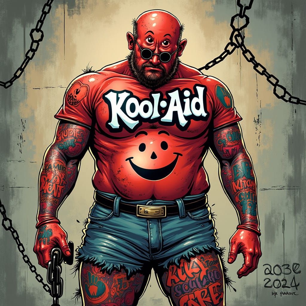 Tattooed Kool-Aid Man, Prison-Hardened, Comic Book Style
