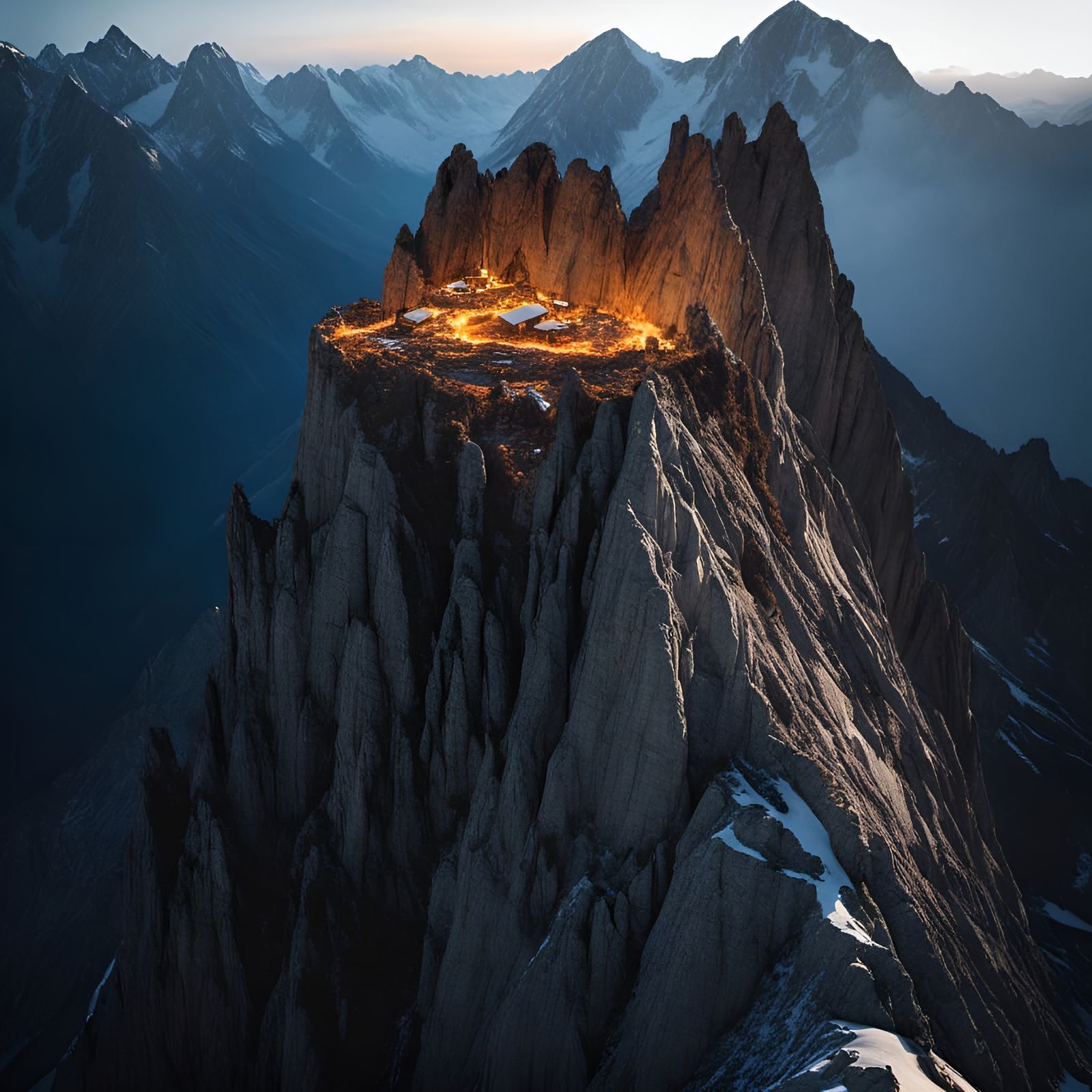 Sunlit Snow-Capped Peak at Golden Hour