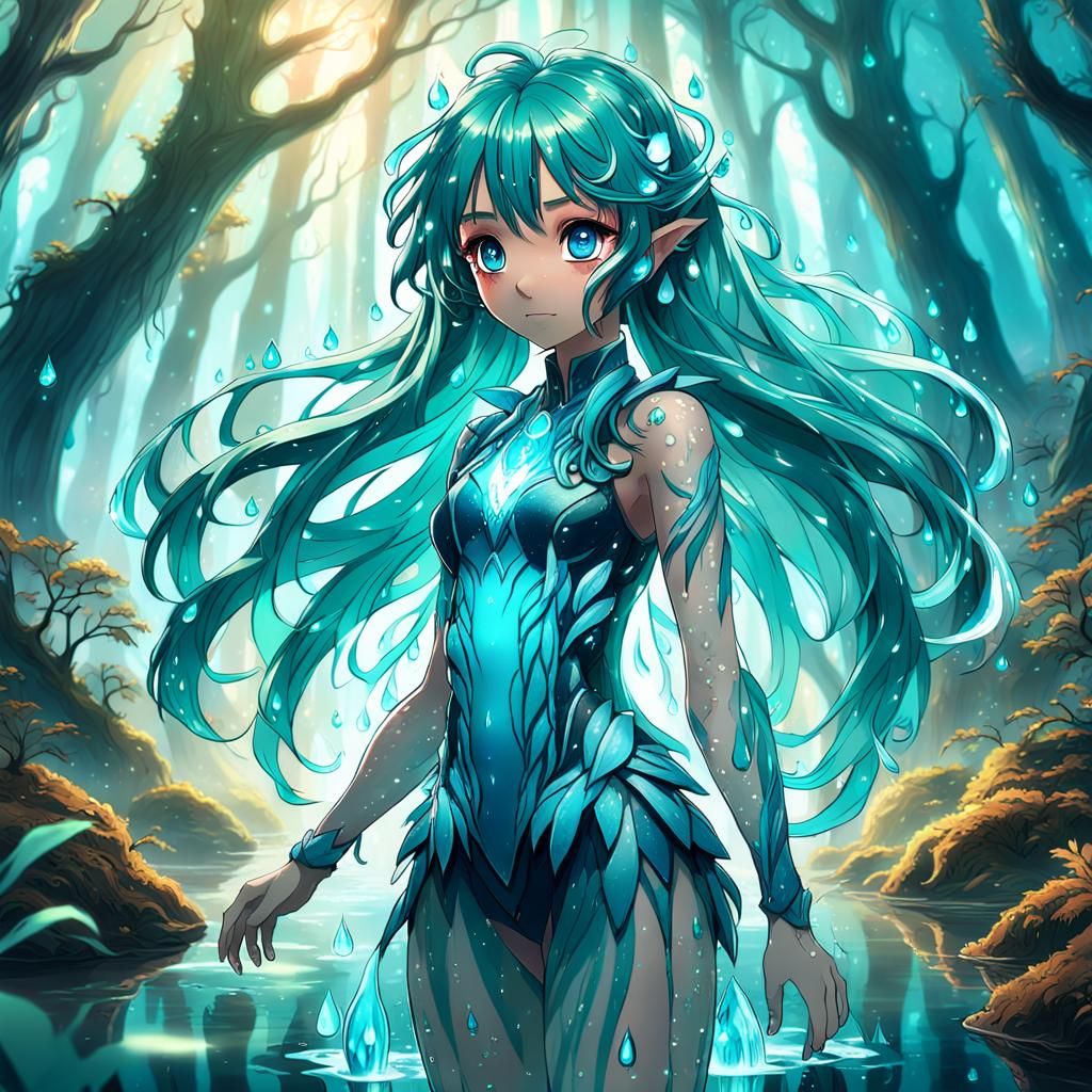 A cute water elemental anime young girl