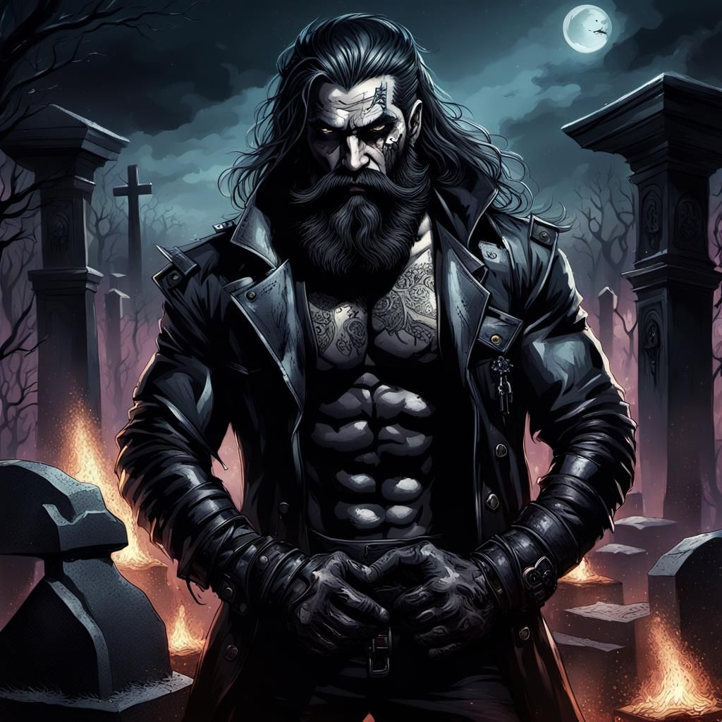 Gothic Man in Graveyard as Graffiti Art