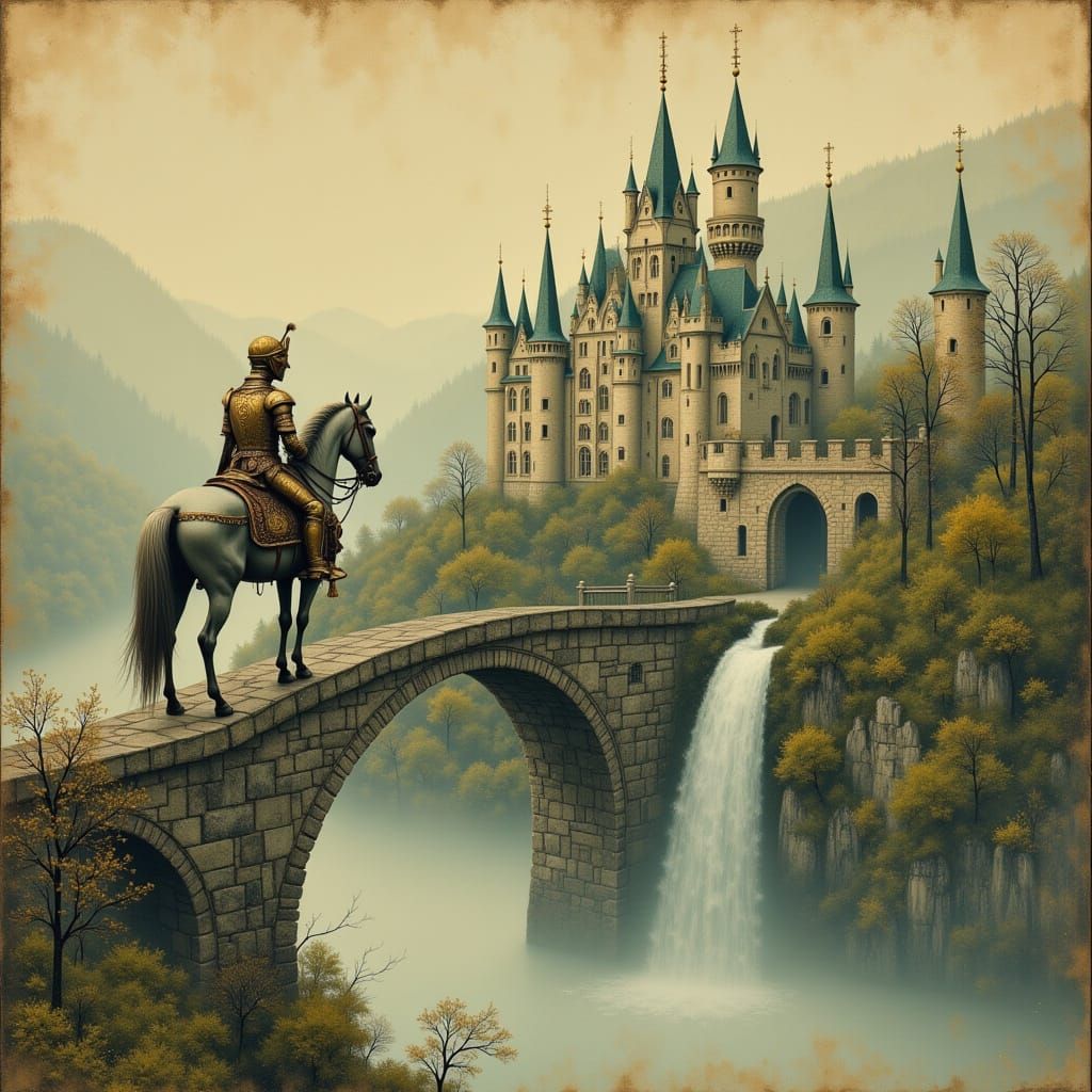 Ornate Knight Rides to Opulent Castle