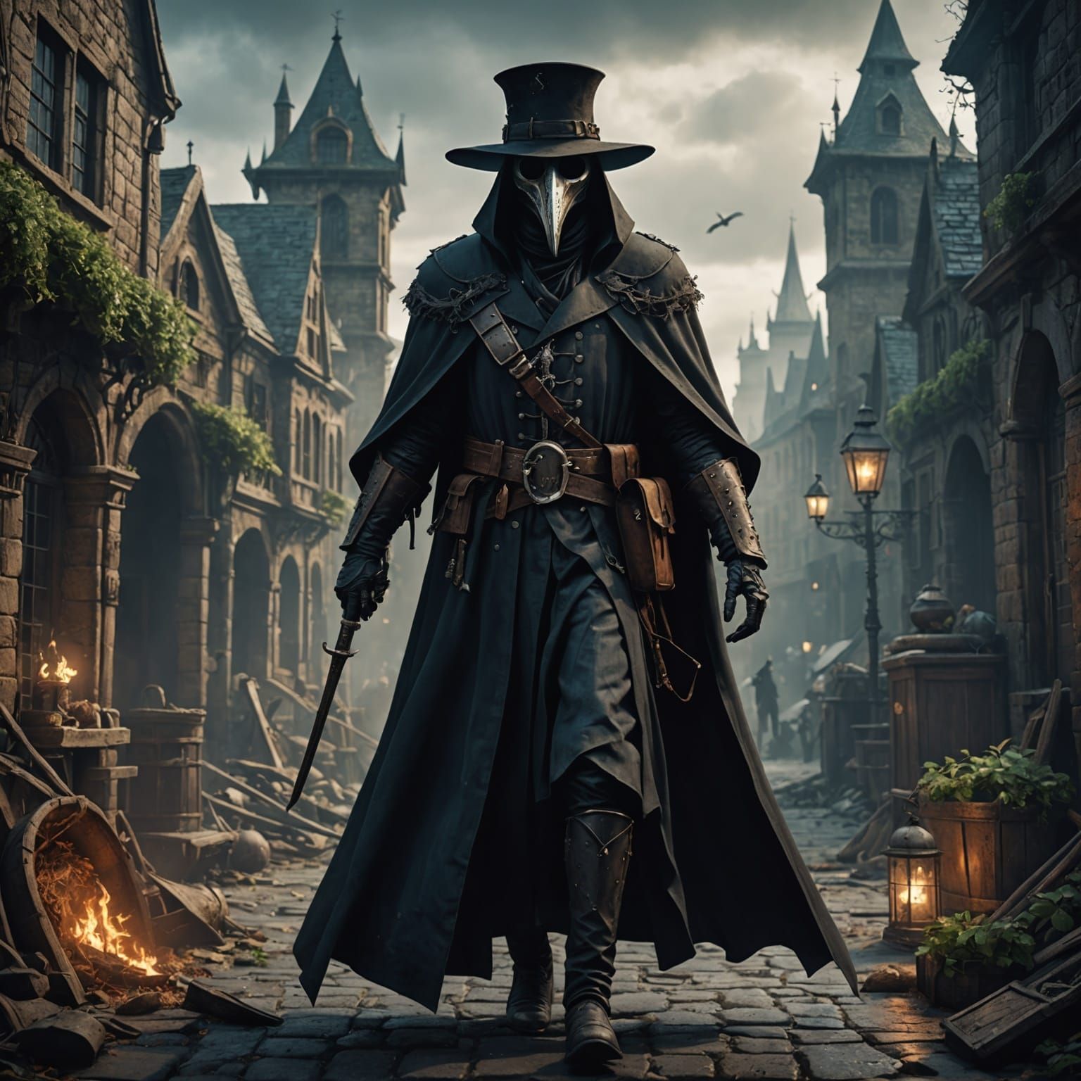 Plague Doctor in Detailed Fantasy Concept Art