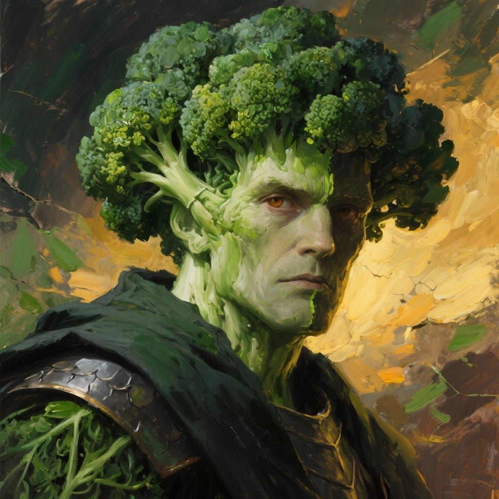 Broccoli Man Oil Portrait in Impasto Style