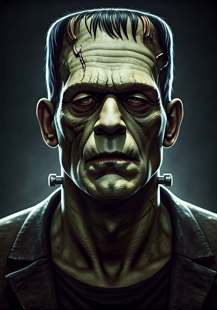 Frankenstein's Monster Portrait in Cinematic Hyperrealism