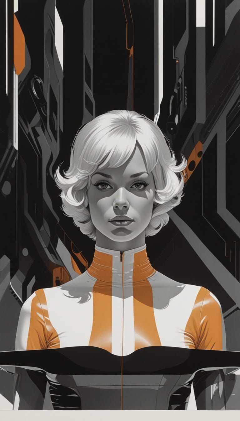 Woman in Retro Futuristic Catsuit, in Op Art Style