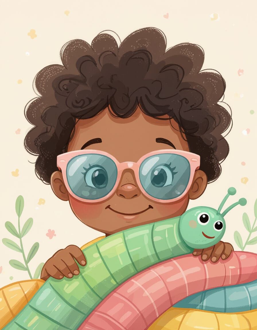 Sunglasses Worm Peekaboo with Cute Kid in Pastel
