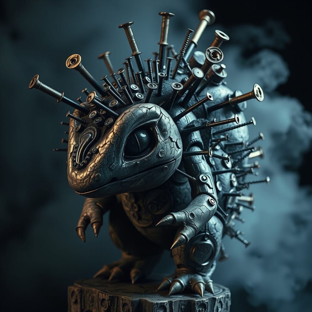 Surreal Charmander Sculpture: Yombe Nail Wood Fusion