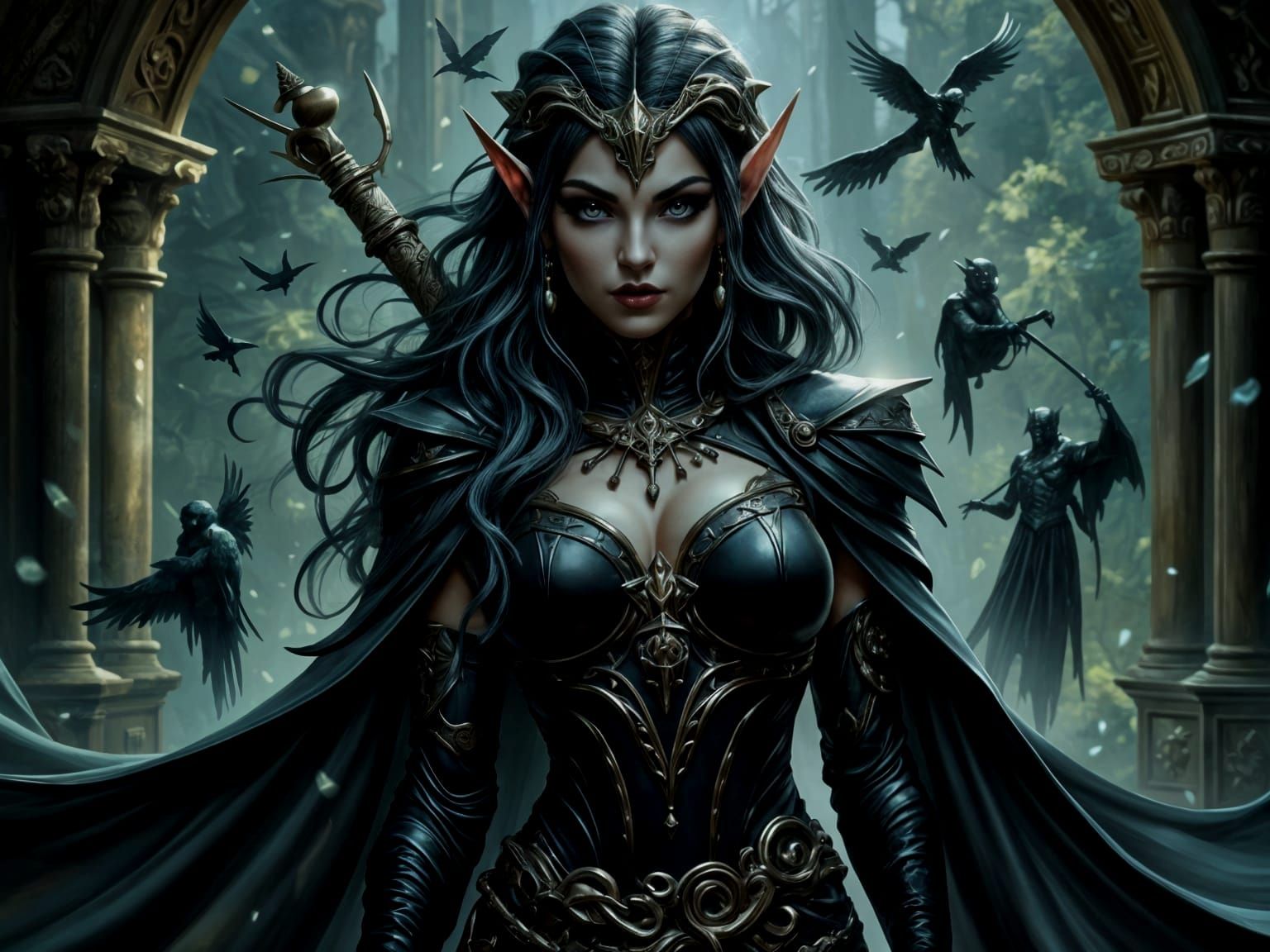 Dark Elf Woman in Enchanting Fantasy World