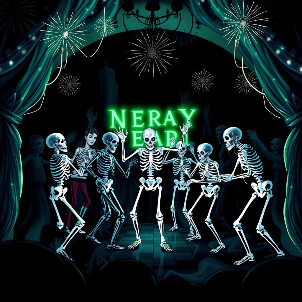 Skeletons Dance the Electric Slide at a Haunted New Year's B...