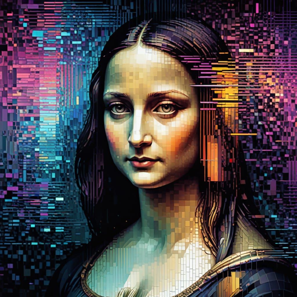 Mona Lisa in Digital Glitch Art Style