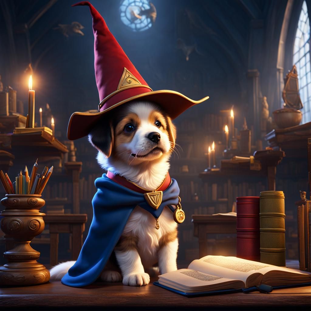 Puppy Wizard in Wizard School Classroom
