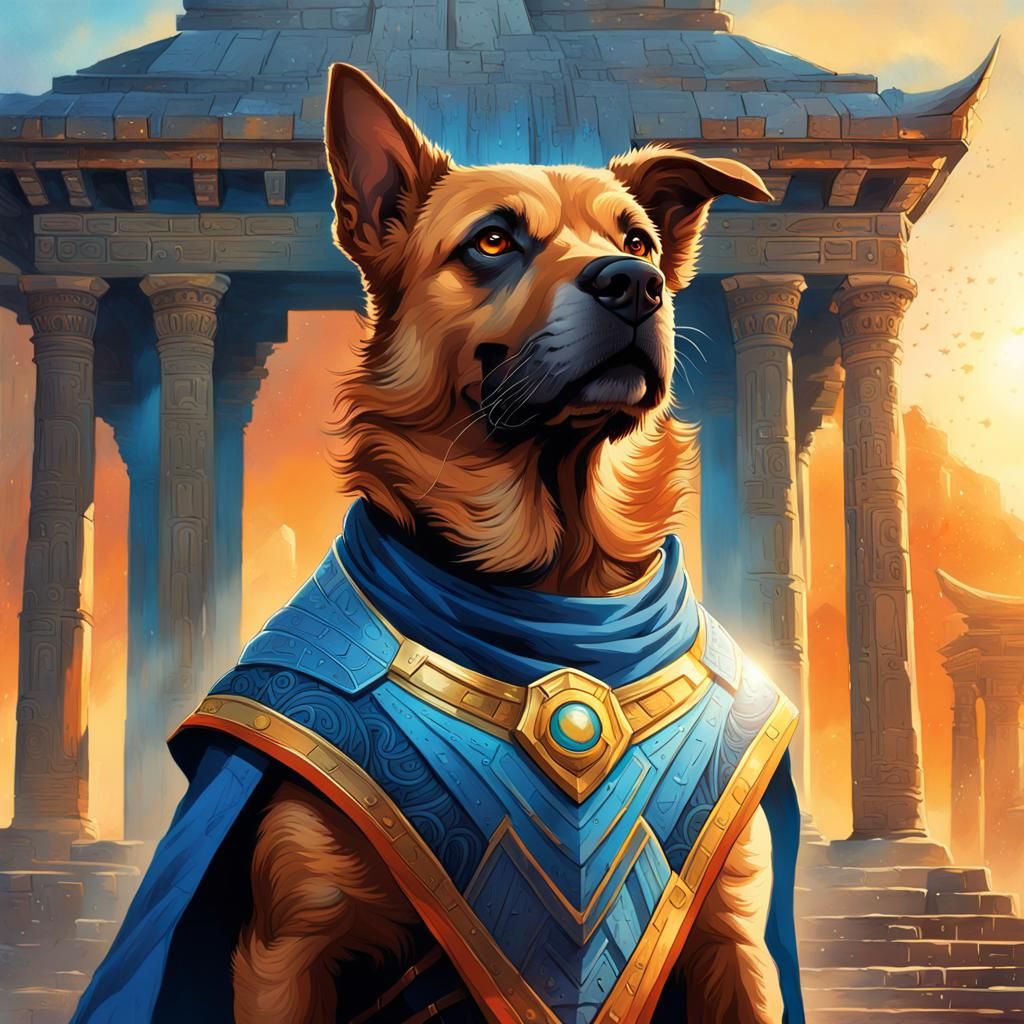 Fantasy Dog Superhero Portrait in Splash Art Style