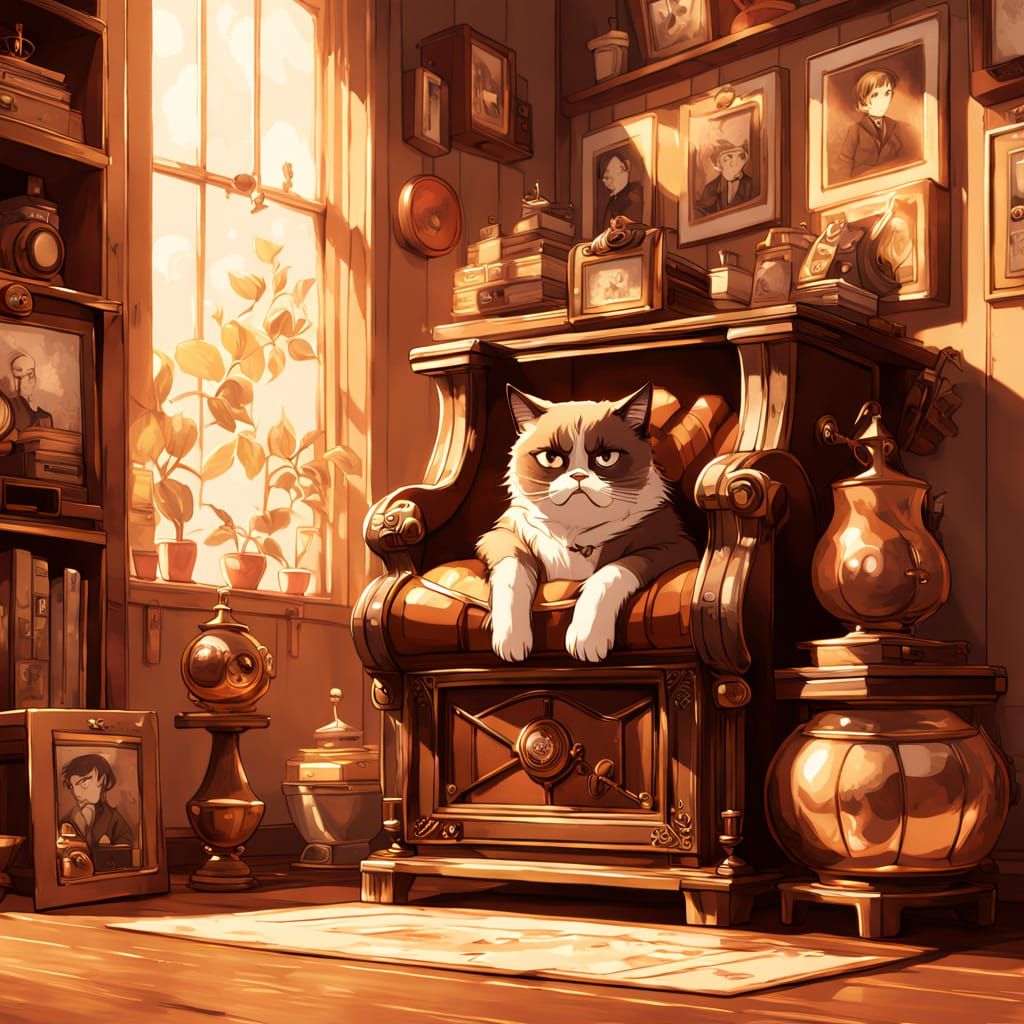 Grumpy Cat in Whimsical Anime Setting
