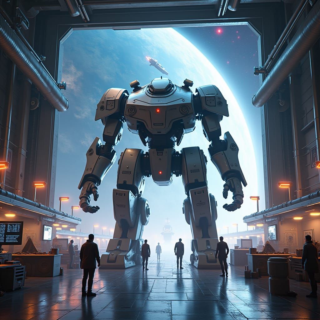 Futuristic Mech Repair Bay in 8K