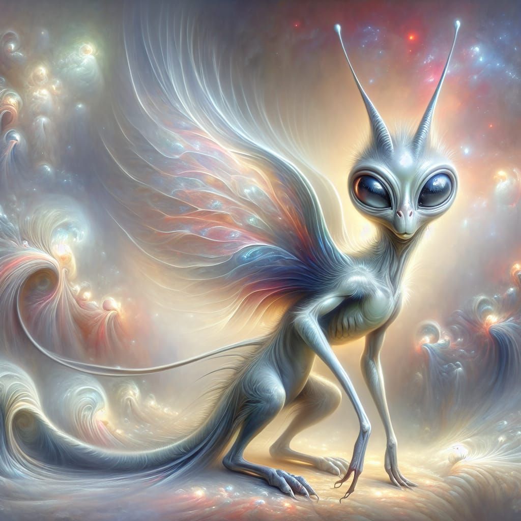 Whimsical Alien Unicorn in a Dreamlike Scene
