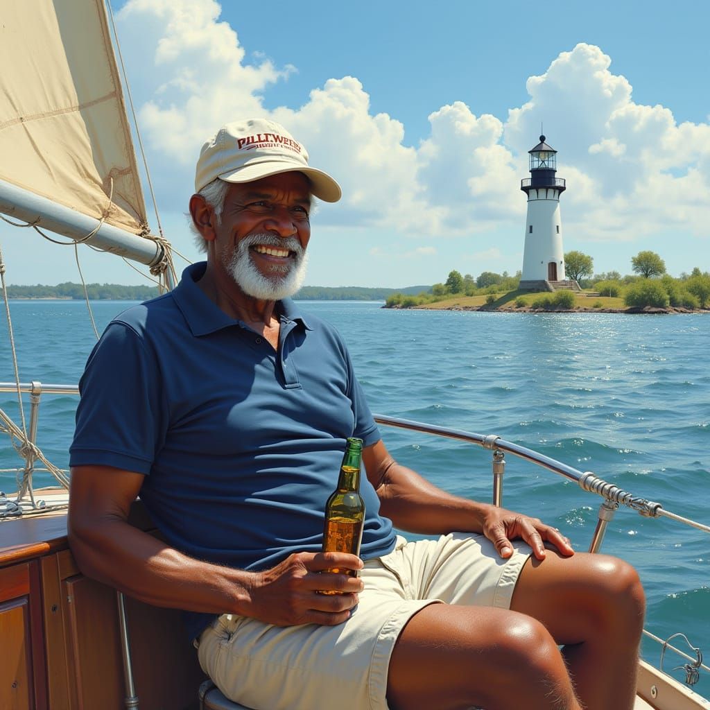 Weathered Sailor Enjoying Sunset on Patuxent River