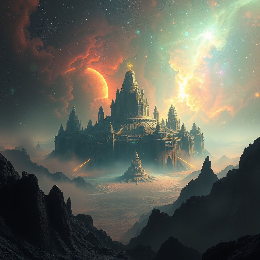 Otherworldly Citadel in Iridescent Nebula: Dreamlike Sci-Fi ...