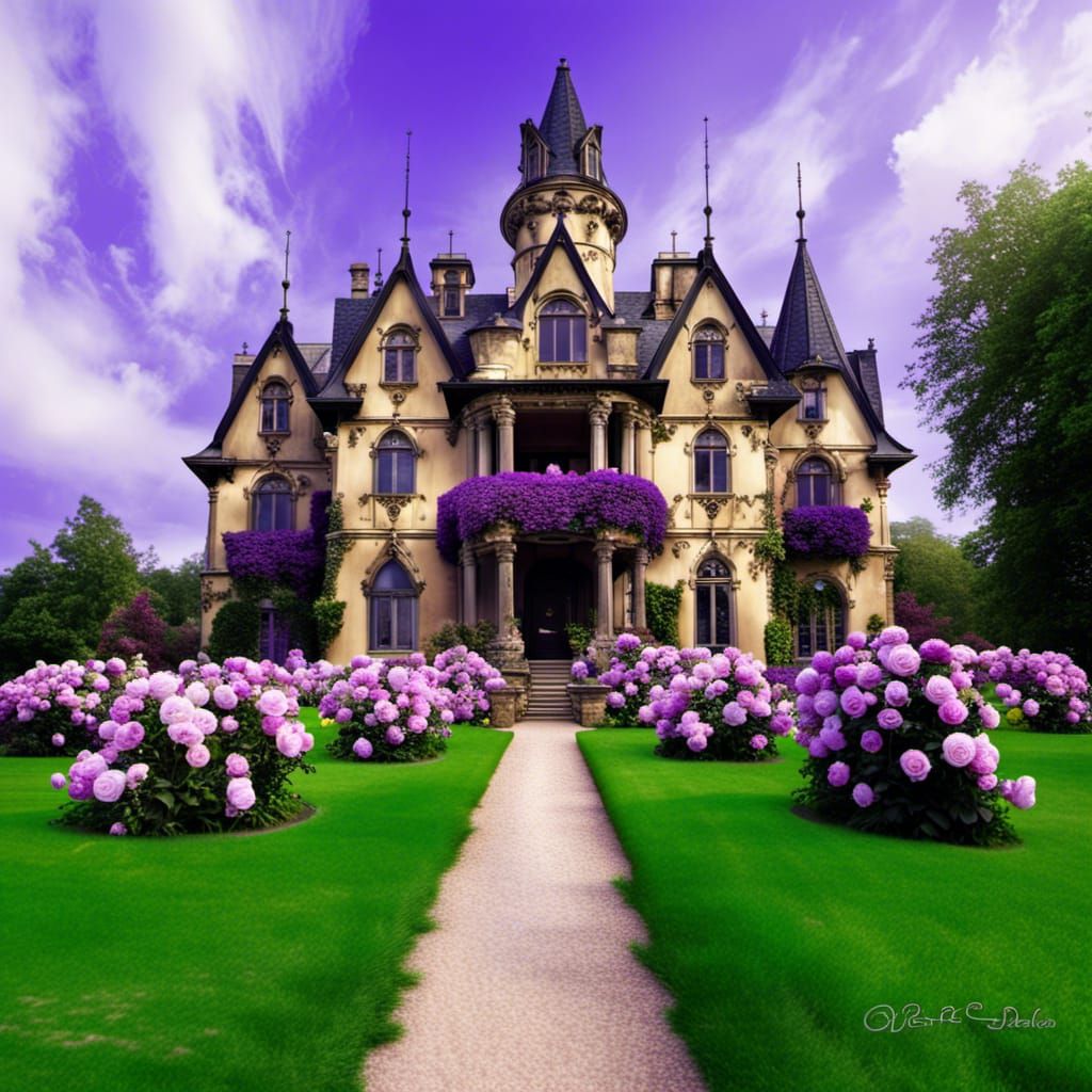 Gothic Gold Mansion with Roses: Low Resolution Photo