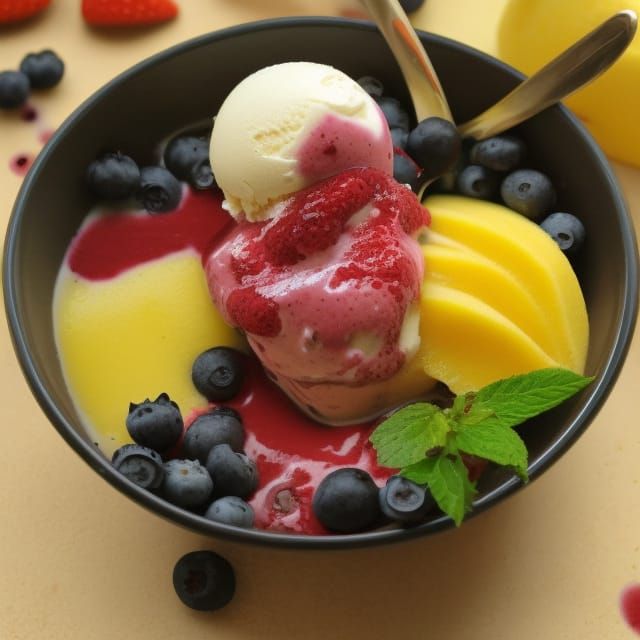 Assorted Ice Cream Flavors with Strawberry Topping