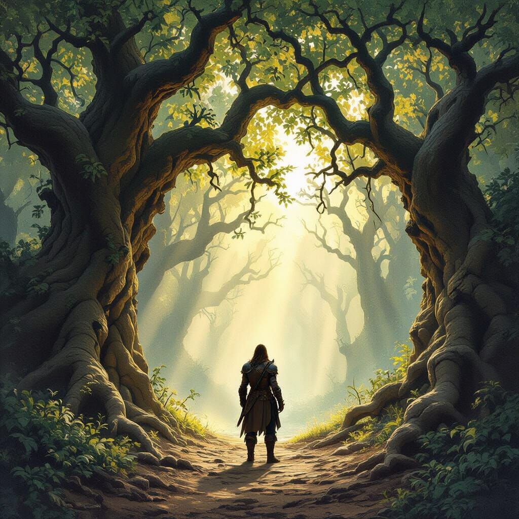 Adventurer at Ancient Forest Entrance