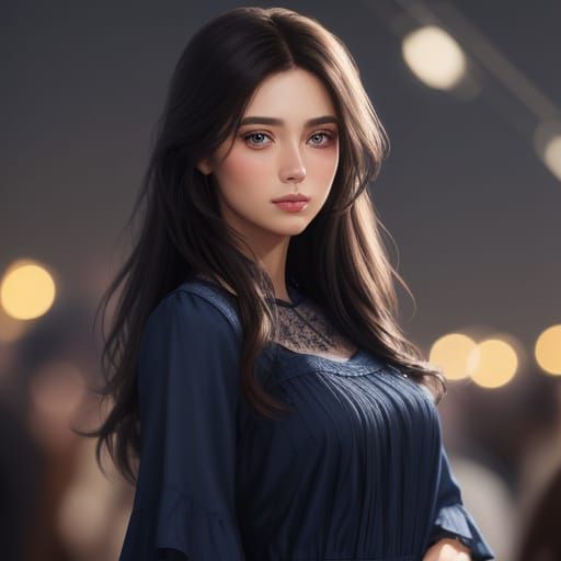 Beautiful Girl in Navy Dress at Party