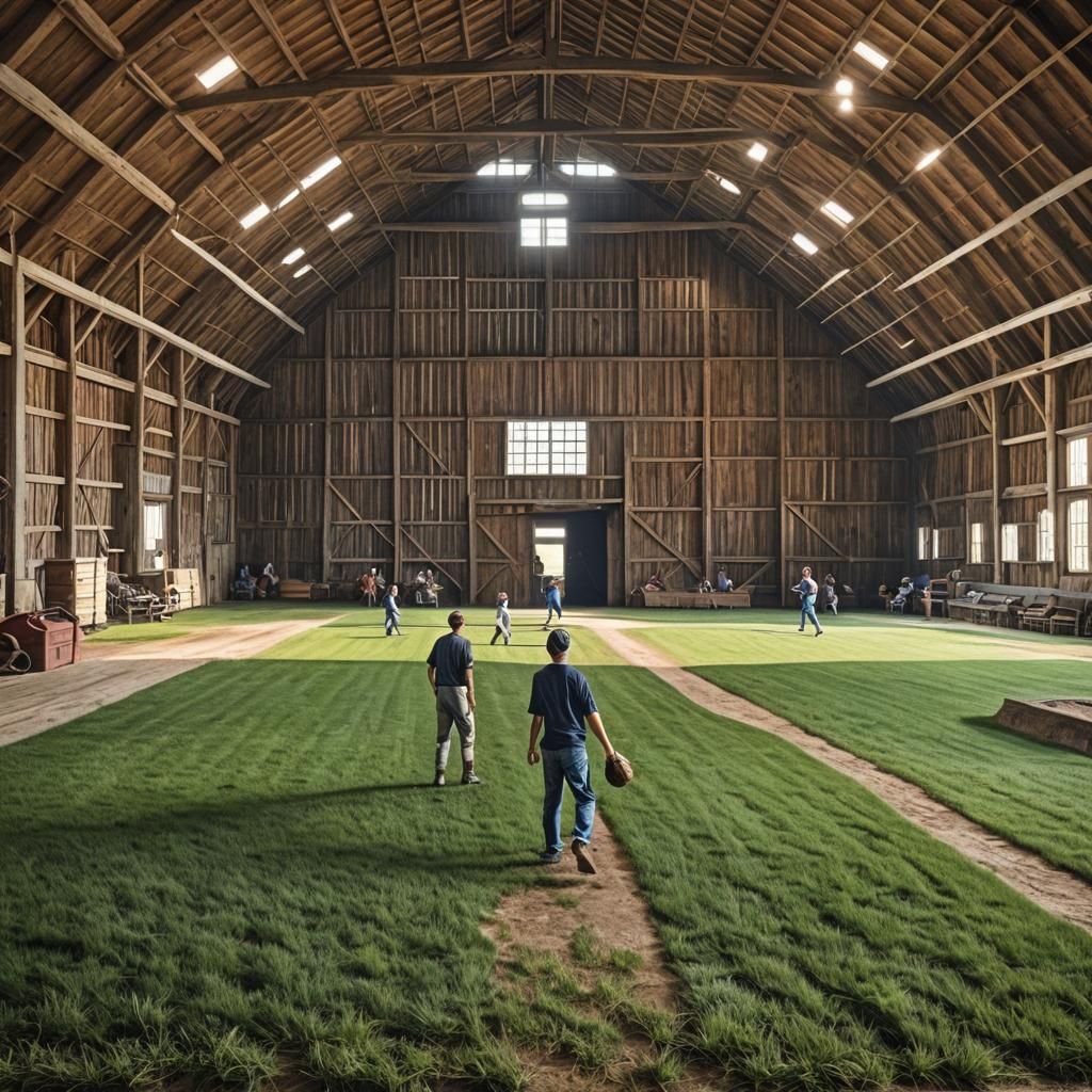 Baseball Game Inside a Barn