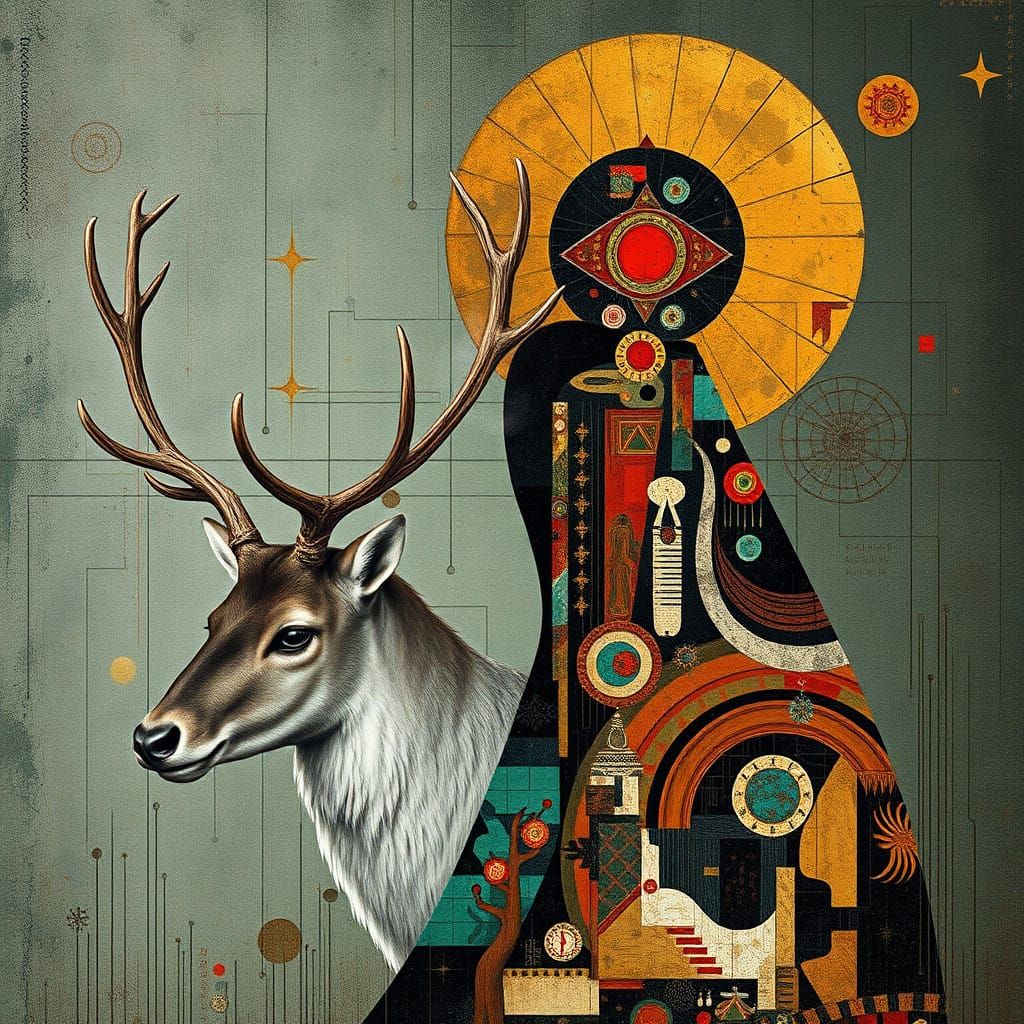 Portrait of Mysterious Priestess in Vibrant Khokhloma Style