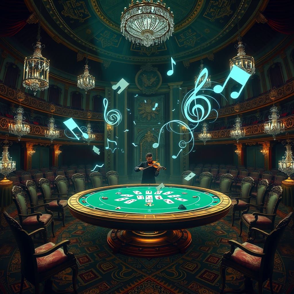 Mystical Poker Game in Ornate Concert Hall