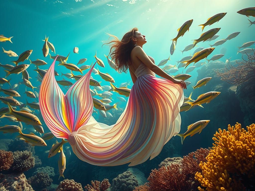 Surreal Mermaid Goddess in Futuristic Underwater Realm