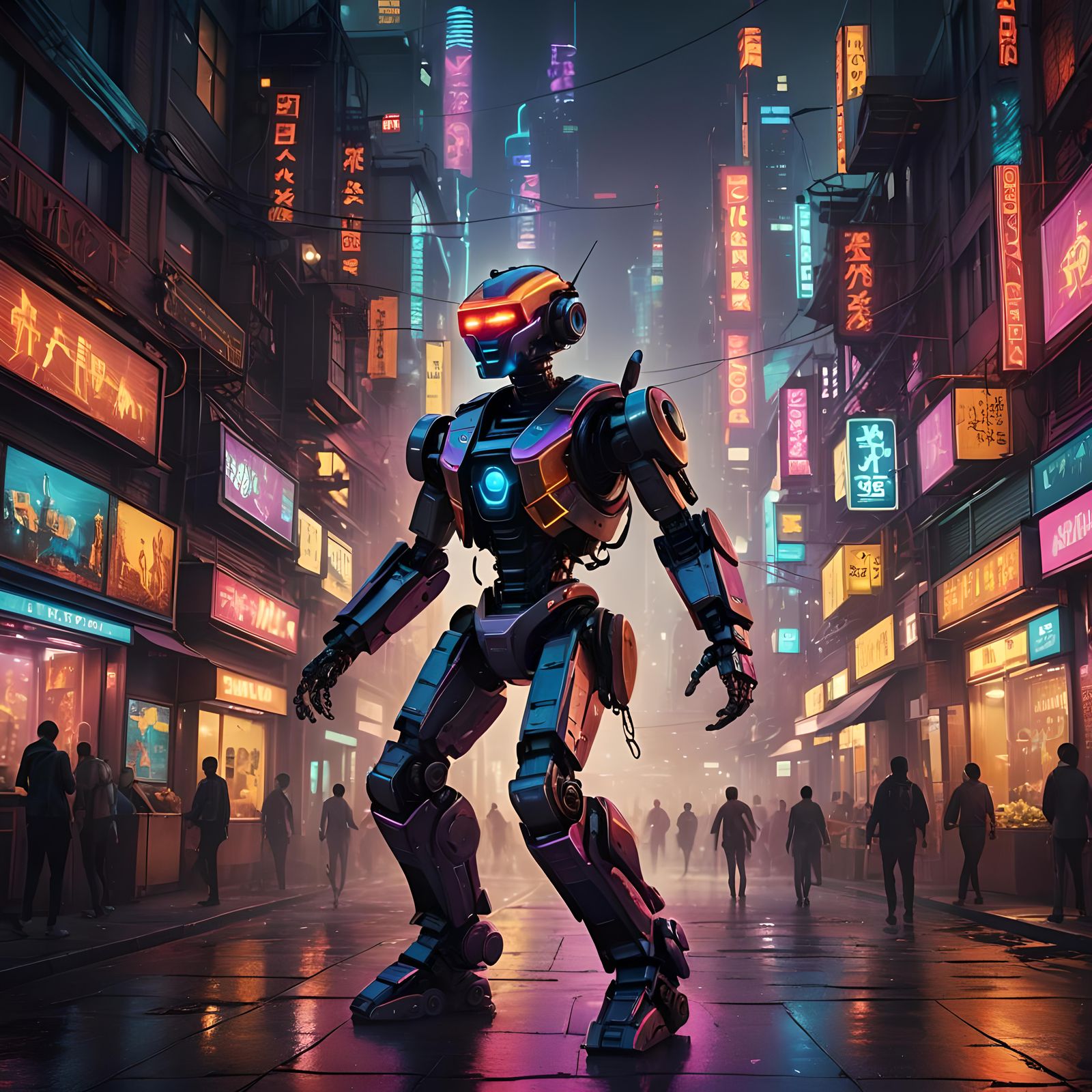 Dancing Robot in Detailed Matte Painting Style
