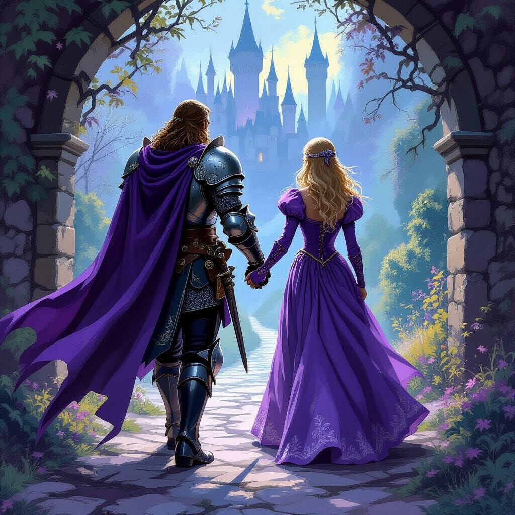 Knight and Princess in 70s Fantasy Art Style