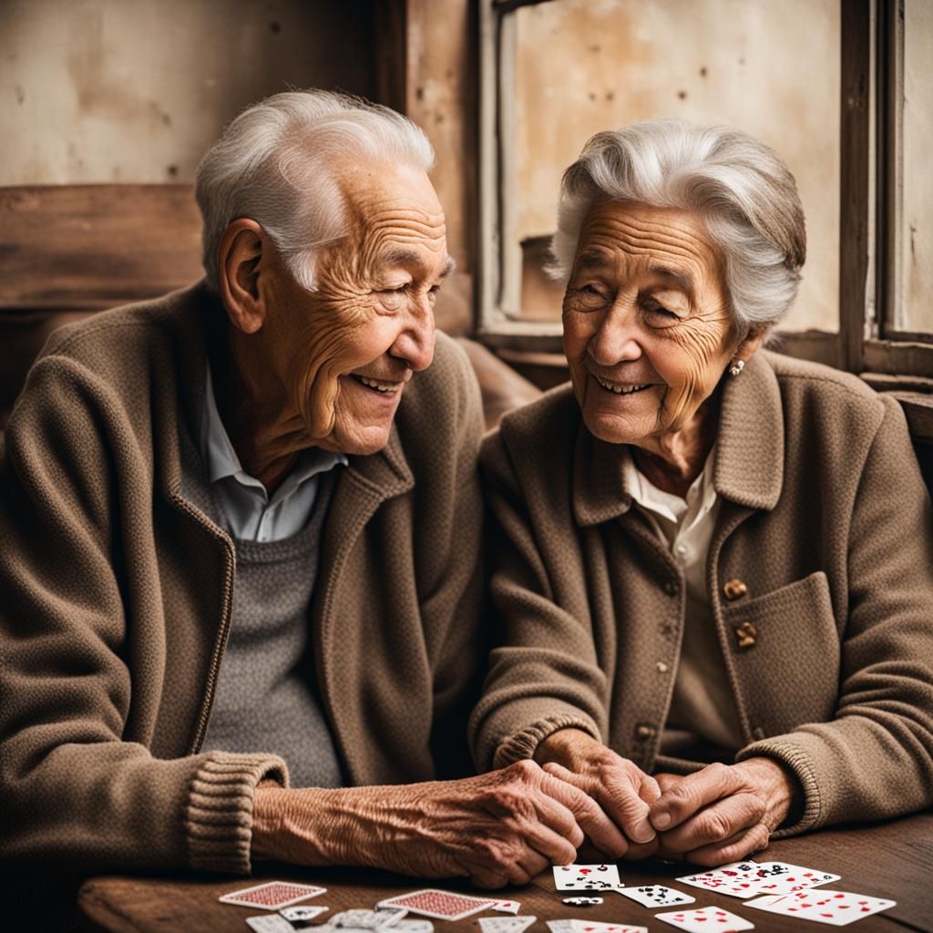 Loving Elderly Couple Playing Cards