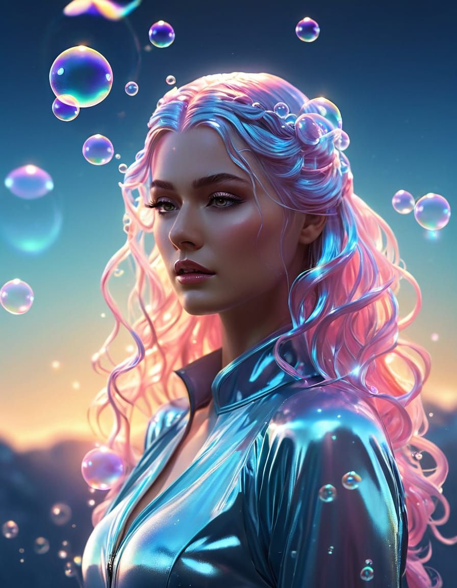 Surreal Liquid Goddess with Bubbly Hair