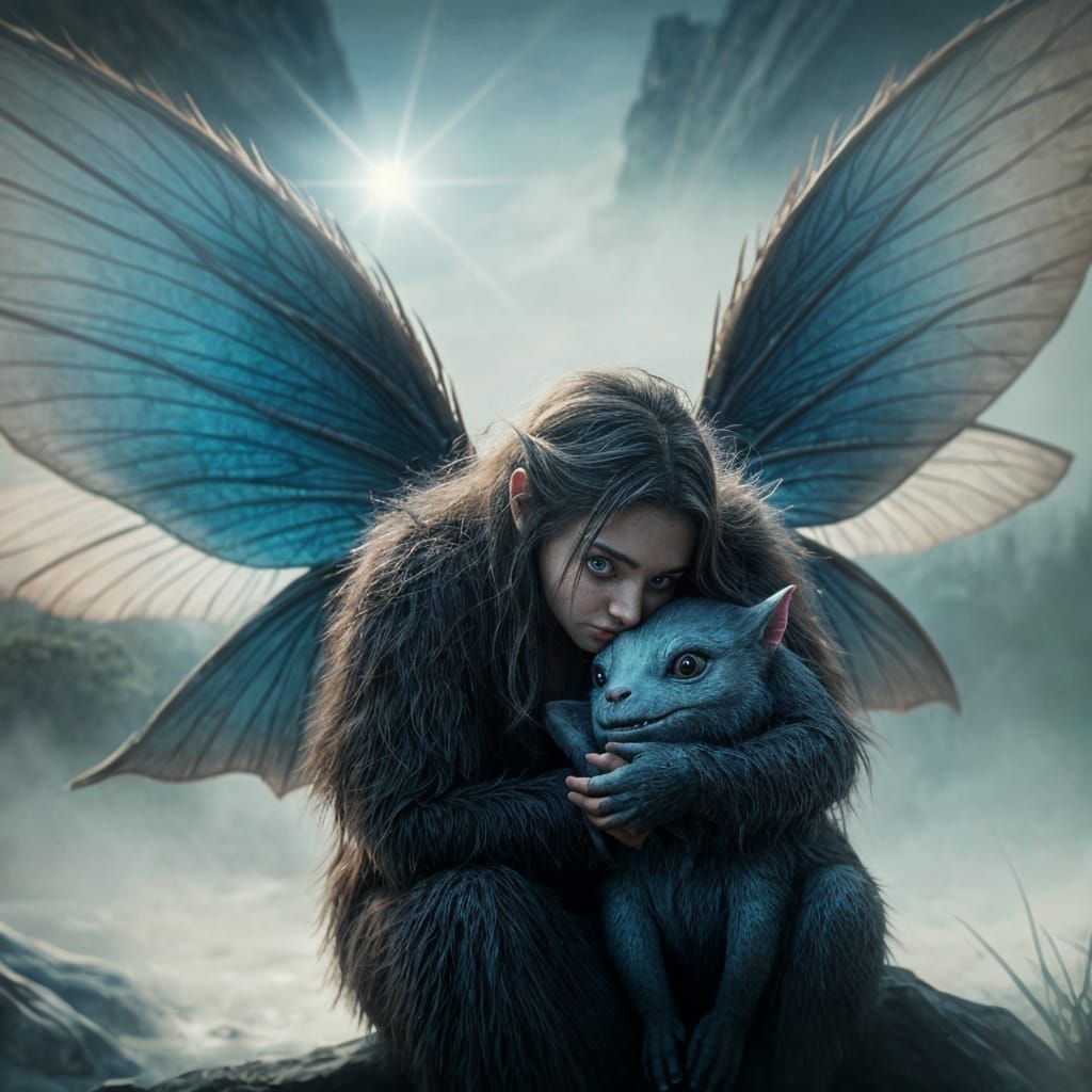 Fairy Resting on Cute Monster Nose