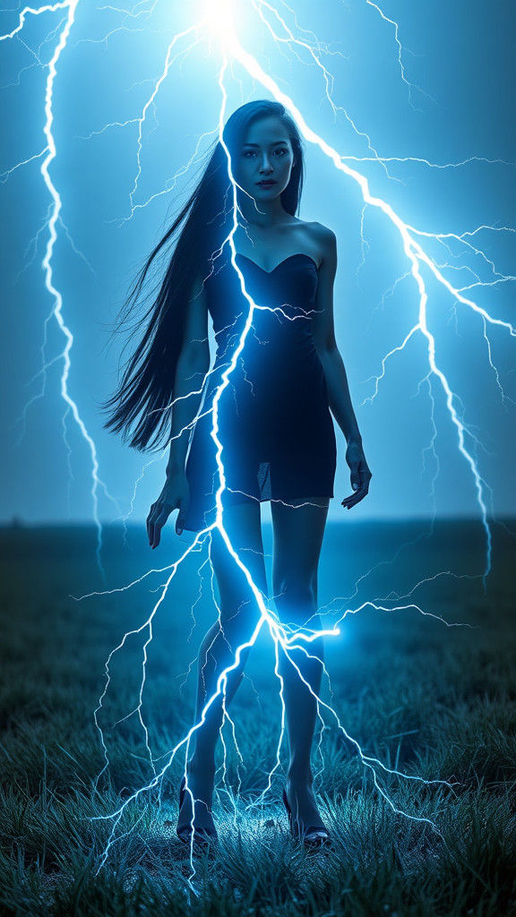 Electrifying Woman: A Digital Art Lightning Strike