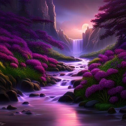 Purple Lilac Flowers in Detailed Matte Painting
