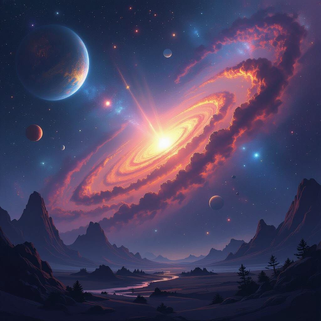 Cosmic Galaxy with Nebulas in Sci-Fi Style