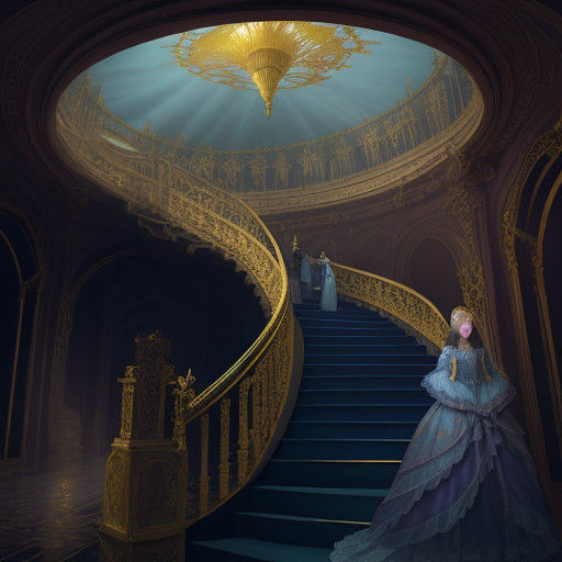 Young Girl Stares Upwards in Whimsical Surrealism