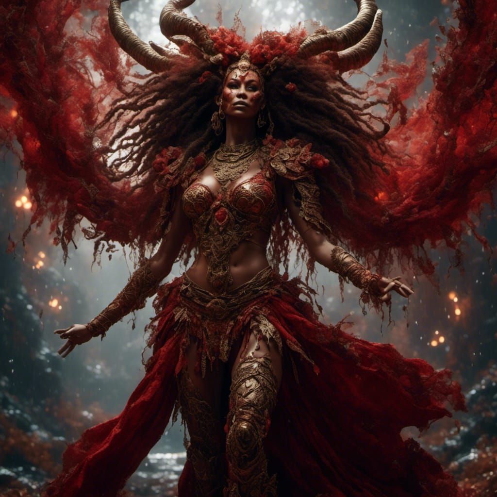 Dancing Satyr with Red Dreadlocks in Dark Fantasy Style