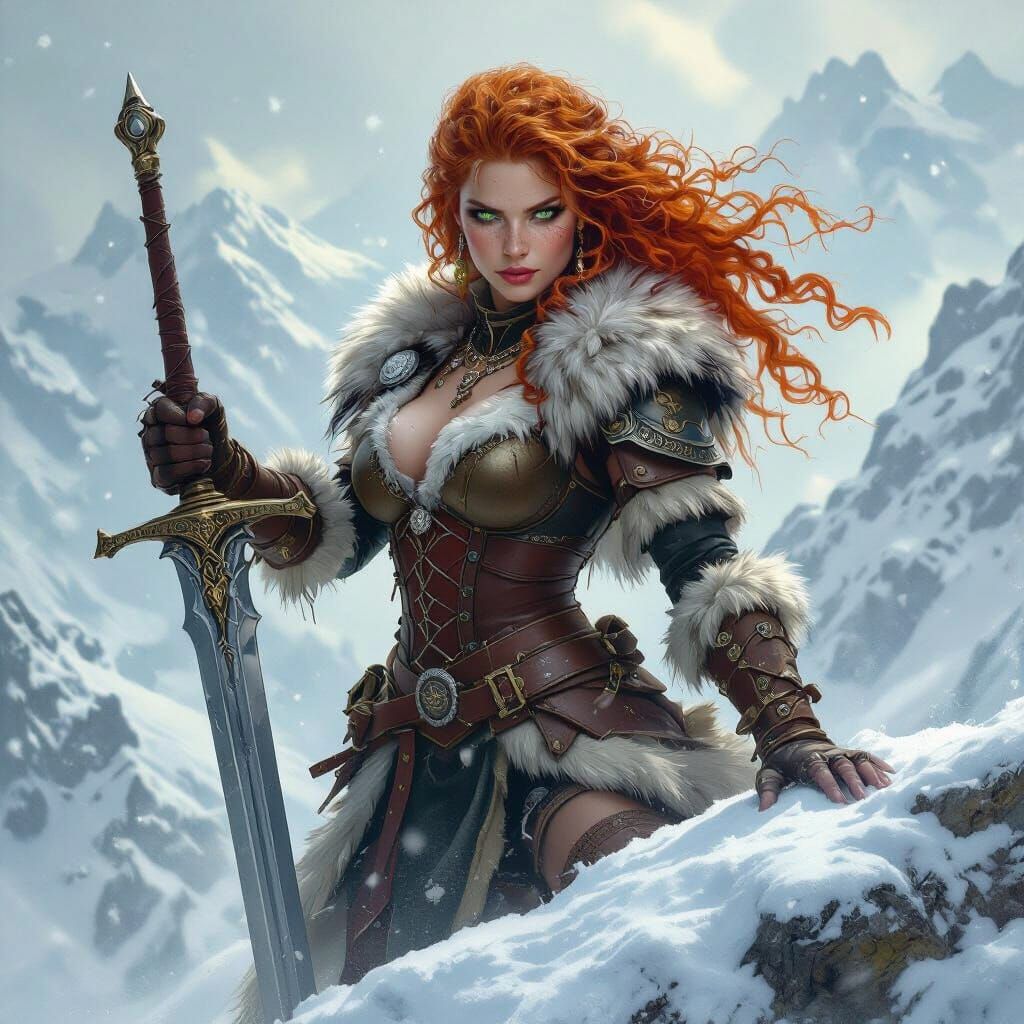 Victorious Celtic Barbarian in Blizzard, Fantasy Art