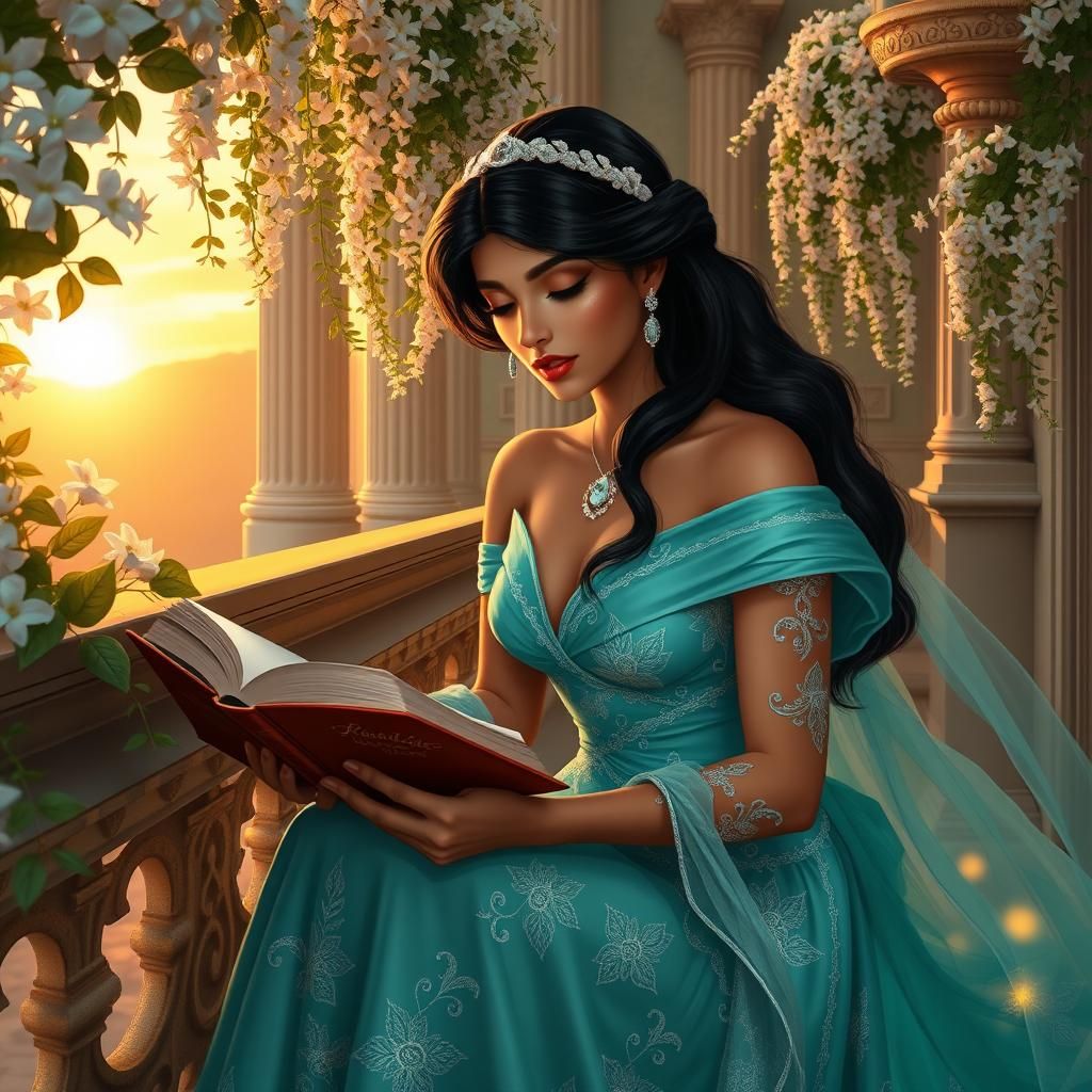 Princess Jasmine on Balcony in Digital Art Style