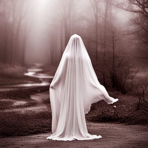 Ethereal Ghostly Figure in Outdoor Setting