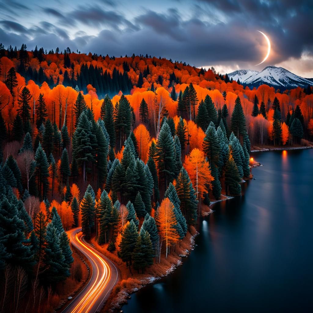 Winter Storm with Volumetric Lighting in Dark Sky