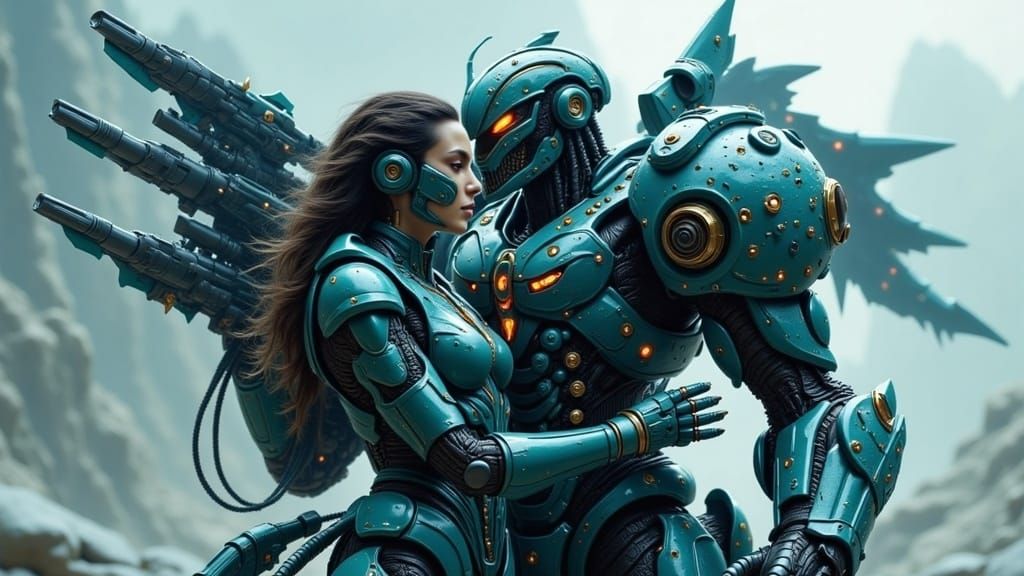 Cyberpunk Romance Between a Male Cyborg and Female Power-Arm...