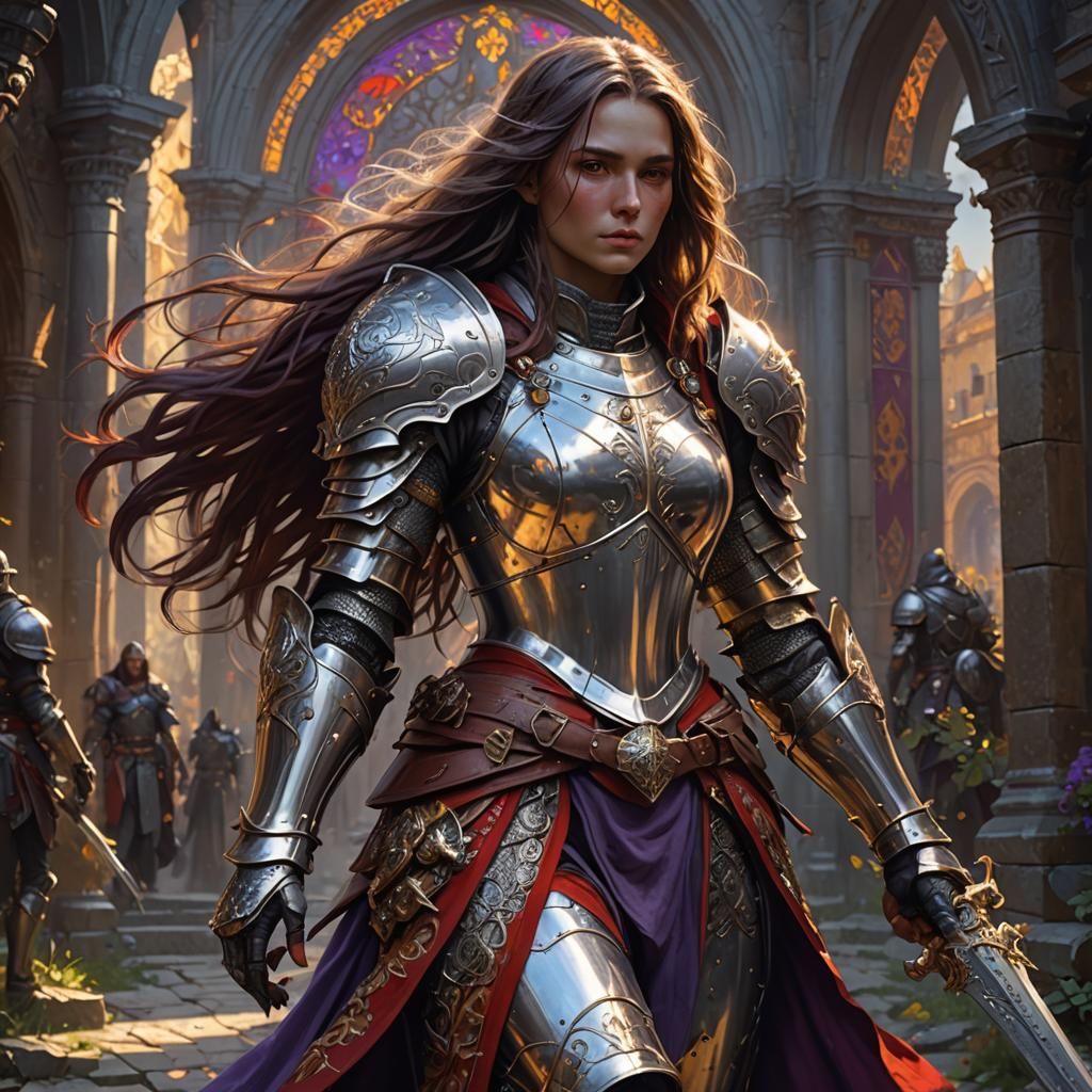 Hyperdetailed Female Knight with Long Hair