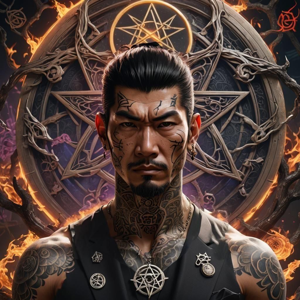 Modern Yakuza Portrait with Elemental Pentacle