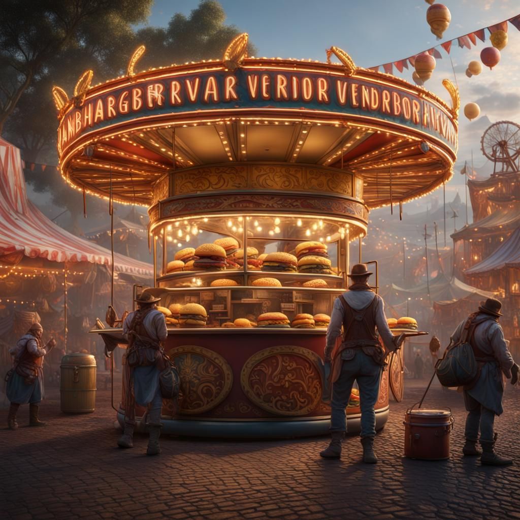 Carnival Hamburger Vendor in Detailed Matte Painting