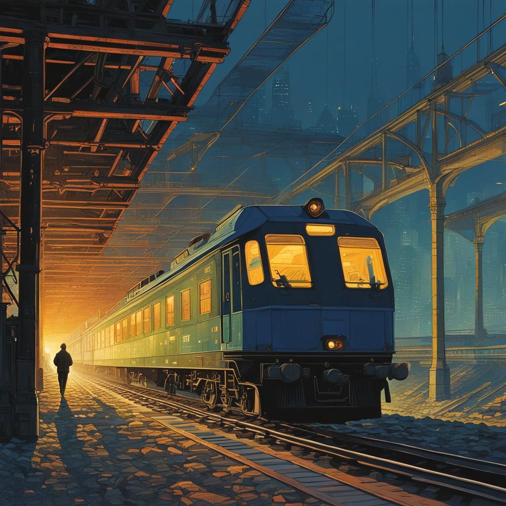 Night Train Speeding Through a Cyberpunk Landscape