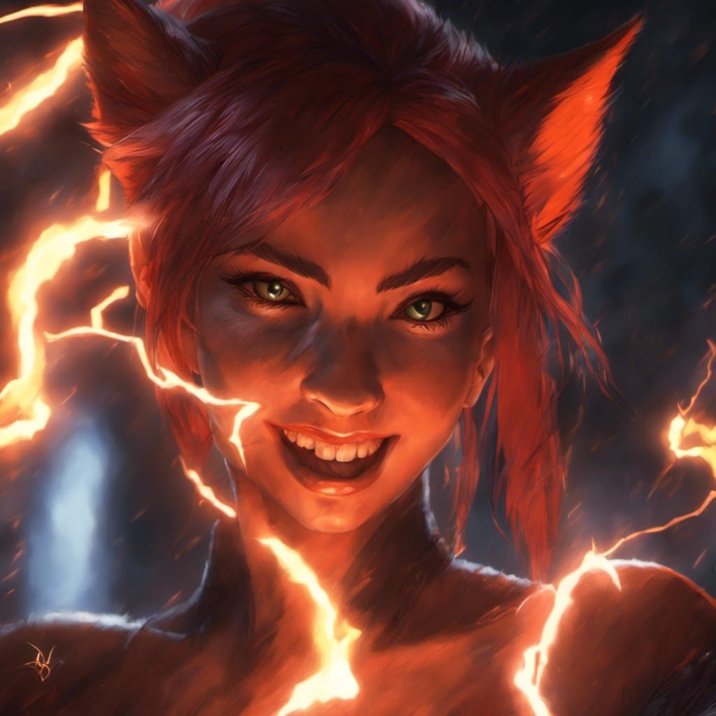 Anime Woman Morphing into Lightning Fox