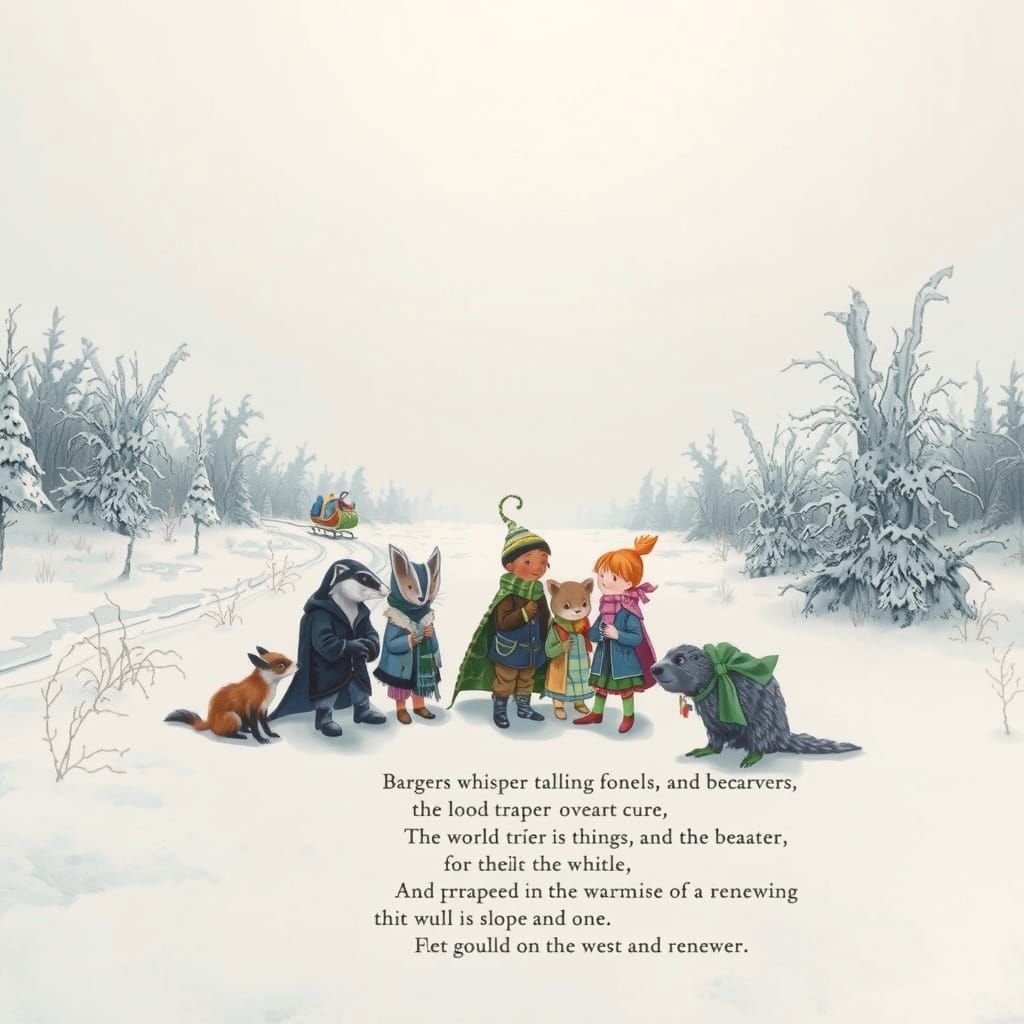 Frozen Winter Wonderland Scene with Talking Animals